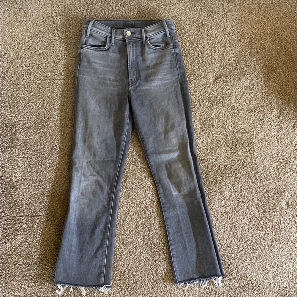 Women's Gray Jeans, Mother, The Hustler Ankle Fray